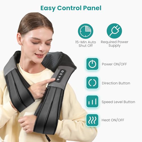 Nekteck Shiatsu Neck Massager with Heat for Pain Relief Deep Tissue, 2026 Upgraded 3D Back Shoulder Kneading Massage Pillow, Relaxation Gifts for Mom Dad Father's Day, Black(NOT Cordless)