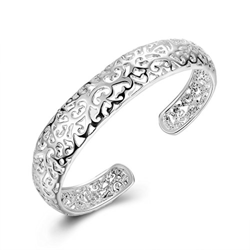 LEECCO Women 925 Sterling Silver Fashion Open C-Shape Bracelets Cuff Bangle