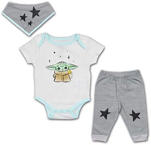 Conjunto De Ropa Para Bebé Baby Yoda Star Wars - Bodysuit, Pantalón, Babero Y Gorro, Talla 18 Meses