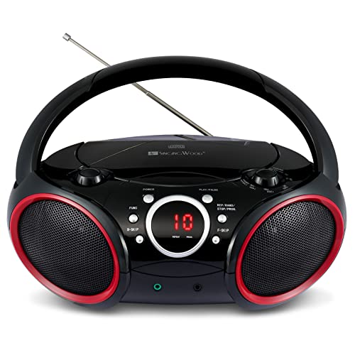 SINGING WOOD 030C Tragbarer CD-Player Boombox mit AM-FM-Stereoradio, AUX-Eingang, Kopfhöreranschluss, unterstützter Wechselstrom- oder Batteriebetrieb