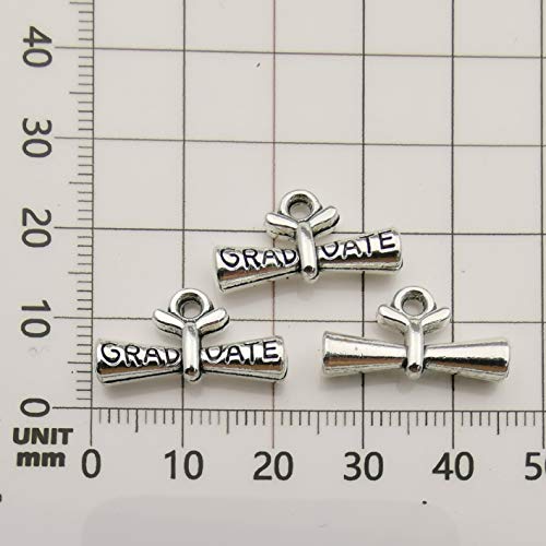Youdiyla 50 Graduation Charm Collection, Bulk Class of 2019 Graduate Hat Cap School Compass Book Pen Charms Metal Pendant Craft Supplies Findings for Necklace and Bracelet Jewelry Making (HM306) - Thumbnail 5