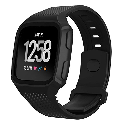VEAQEE Fitbit Versa Replacement Band, TPU Water-resistant Sports Strap with Pin-and-tuck Closure for Fitbit Versa Smart Watch Fitness  (Black)