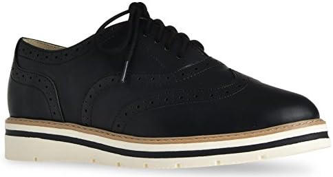 LUSTHAVE Women's Tinsley Lace Up Platform Brogue Trim Oxford Flats Sneakers Loafers