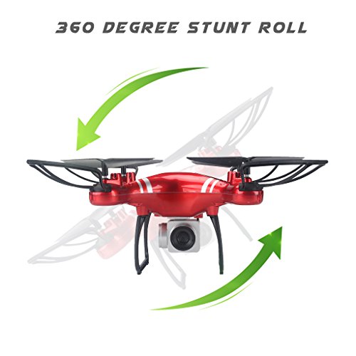 Jujuism 4CH 2.4G Remote Control Quadcopter 720P HD Camera Live Video 120° Wide-angle 6-Axis Gyro Systrm Headless Drone RTF One Key Return Function Red