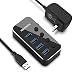 USB Hub 3.0 Powered RSHTECH 4 Port USB Splitter Portable Aluminum Data Hub with Individual On/Off Switch