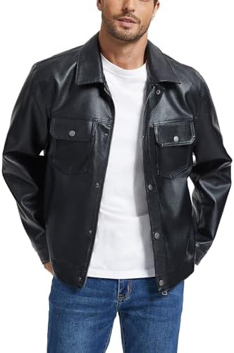 DKNY Men's Faux Leather Classic Laydown Collar Bomber Jacket