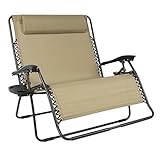 Best Choice Products 2-Person Double Wide Folding Zero Gravity Chair Patio Lounger w/Cup Holders -Beige