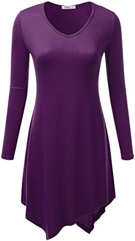 NINEXIS Women's Long Sleeve Flowy Tunic Top with Handkerchief Hem