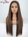 K'ryssma Brown Lace Front Wigs with Highlights Long Silk Straight Synthetic Wig for Black Women Heat Resistant 22 Inches