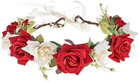 Floral Fall Rose Red Rose Flower Crown Woodland Hair Wreath Festival Headband F-67
