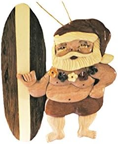 Hawaiian Style Handmade Wood Christmas Ornament Surfing Santa