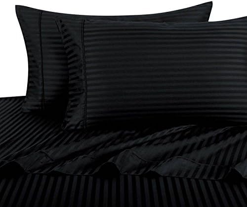 Deluxe’ Striped 3 Peices Bed Duvet Cover Set 100 Percent Egyptian Cotton Fine Single Yarns 1200 Thread Count Features Indulgently Soft Surface with a Lovely Sheen!! Set Includes; One Duvet Cover + Two pillow Shams (Queen, Black)