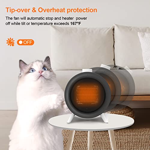 Heizlüfter Energiesparend,1000W PTC Keramik Heizlüfter mit Umkipp- und Überhitzungsschutz, 3s Quick Heating/3 Leistungsstufen/Geräuscharm, für das Büro Schlafzimmer