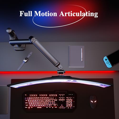 ETHU PC Gas Spring Monitor Stand With Extention Arm for 13-32 Inch Screens VESA 75x75/100x100mm 2-Way Assembling Clamp/Grommet Up to 9kg Capacity Ergonomic Multi-Angle Adjustment Single Arm Black