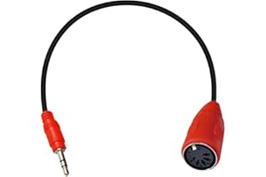 MTUERANC 5Pin DIN Cable, DIN 5Pin MIDI Female to 3.5mm TRS Male Stereo Plug Audio Connection Cable for Sound Card Keyboard Piano Drum Recording, Red (3.5mm Male to 5 Pin Female 50cm/1.5Ft)