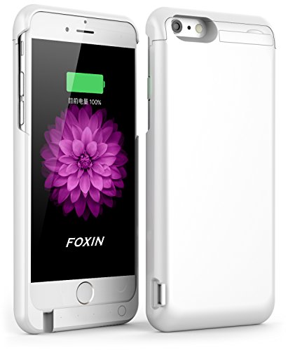 iPhone 6 Plus Battery Case, Foxin 8000 mAh Extended Battery Case Rechargeable Power Bank Charging Case for iPhone 6S Plus (5.5 inch) (8000mah White)