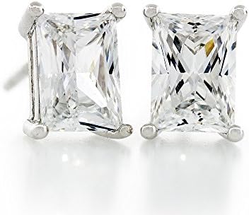 Acacia Jewelry 2.50 Carat (ctw) Rectangle Shape Princess Baguette Diamond Cut Crystal White 7.5x5.5mm Crystal CZ 925 Sterling Silver Heavy Mounting Stud Earrings Rhodium Plated