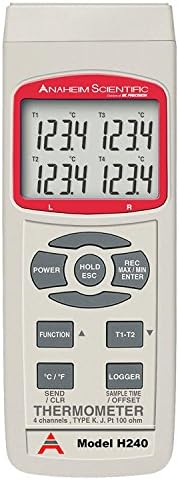 Anaheim Scientific H240 Four Channel K-type and J-type Thermocouple Digital Thermometer with Probes and Data Logger