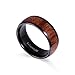 POYA 8mm Black Titanium Ring with Wood Inlay Domed Edges Comfort Fit Wedding Engagement Band