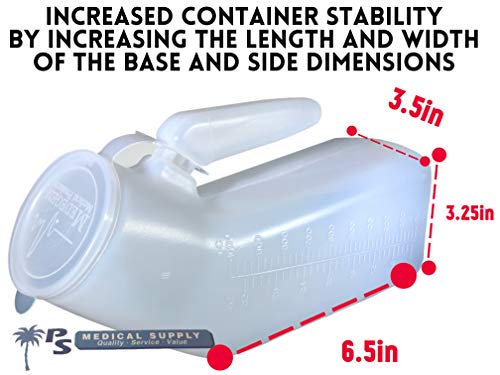 Medegen Bedside Table Reusable Portable Male High Capacity Urinal System with Splash Resistant Snap Lid 1 Quart / 946 mL (5 Pack) - Thumbnail 3