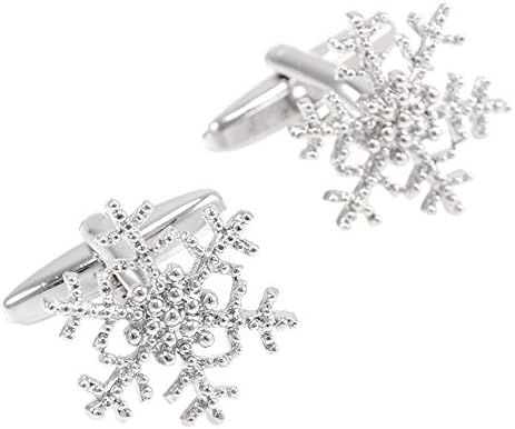 PHCOOVERS One Pairs Mens Silver Christmas Snowflakes Cufflinks Christmas Business Party With Gift Box