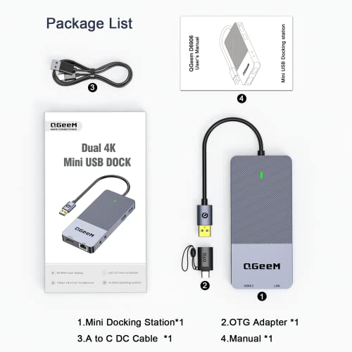 USB 3.0 Docking Station, QGeeM USB C Hub with Dual HDMI 4K DisplayPort