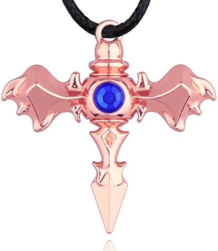 Rotibox S07 Angel Wings Cross Pendant Necklace With Weave Pattern Leather Chain and Sturdy Titanium Steel Clasp For Men Women 24 inch - Rose Gold