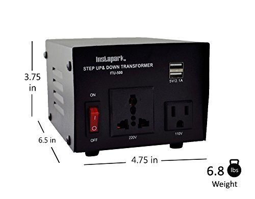 Instapark ITU-500 Voltage Converter: AC 110V / 220V 500W Step-up and Step-Down AC Voltage Transformer with Maximum Load Capacity (MLC) - 500 Watts