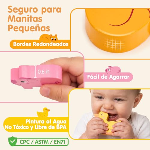 hahaland Montessori Toys 1 Year Old, 4 in 1 Farm Toy with 7 Animals & Barn, Wooden Stacking and Sorting Game, Gift for Kids Ages 1-3