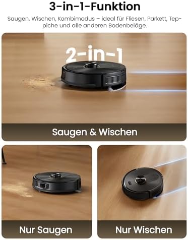 Q20 Plus Saugroboter mit Wischfunktion, 10000Pa 200min Staubsauger Roboter mit Beutellose Entleerungsstation, 3-in-1 Saug und Wischroboter für Tierhaare, Teppiche, Hartböden, Schwarz