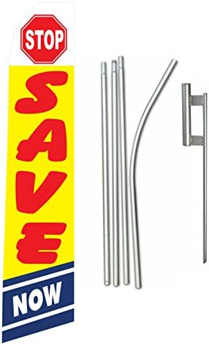 Swooper Feather Flag Kit, 15ft "Stop Save Now" Includes Ground Spike and Pole