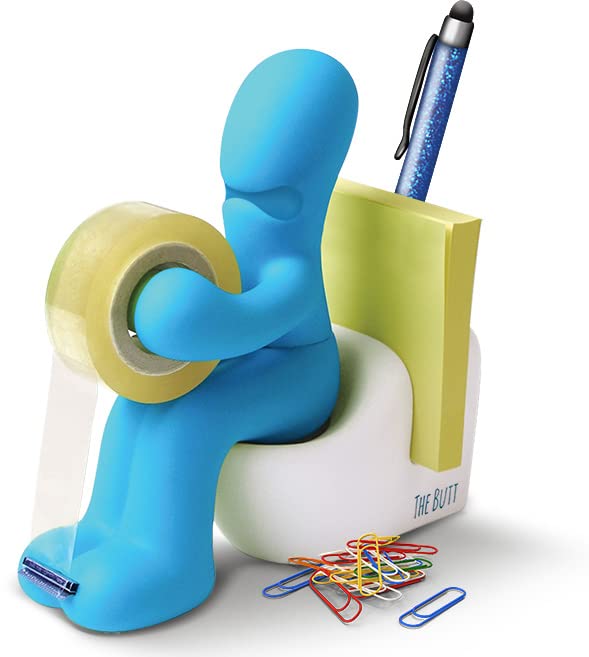 The Butt Tape Dispenser - Funny Desk Accessory & Stationery Organiser, Novelty Office Gift for Men and Women - Unusual Birthday Gift or Work Gag, Includes Tape, Pen & Paper Clips