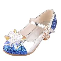 Fancyww Girls Wedding Cosplay Princess Shoes Sparkling,Crystal Low Heel Dress Shoes(Blue-33/1.5 M US Little Kid)