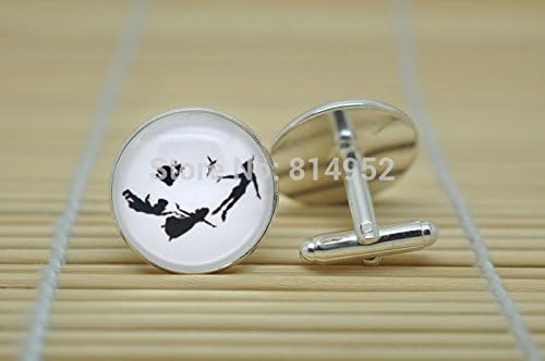 Pretty Lee Peter Pan Jewelry Cufflinks Tinkerbell Silhouette Cufflinks In Silver Glass Cabochon Cuff Links C0106