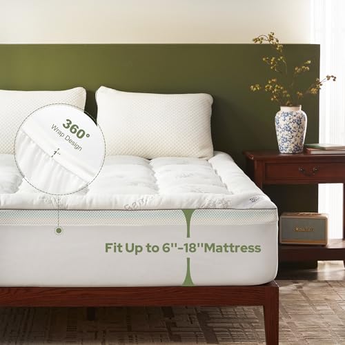 BEDLORE Mattress Topper Queen Size, 4 Inch Dual Layer Mattress Pad, 2 Inch Gel Memory Foam Plus 2 Inch Plush Pillow Top Mattress Pad Cover for Back Pain, Medium-Firm (White)