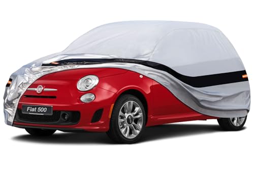 Holthly 10 Layers Car Cover for Fiat 500/Abarth 500 595 (2010-2025), 100% Waterproof Car Cover, Outdoor Car Cover, Waterproof, UV Protection, Windproof, Dustproof