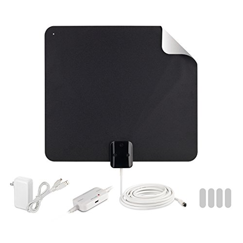 RCA Indoor TV Antenna Amplified Antenna TV Digital HD - Thin Film Reversible Antenna with HDTV Multi-Directional VHF and UHF Reception and A Large 65 Mile Range from Black (AZON009)