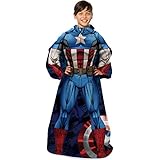 Marvel Comfy Throw Blanket with Sleeves, Youth-48 x 48 Inches, Captain America