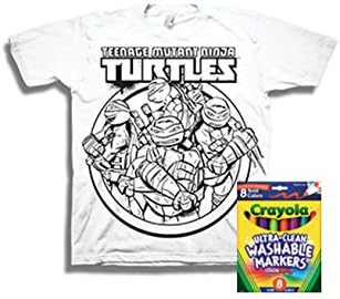 Nickelodeon TMNT Teenage Mutant Ninja Turtles Boys Color Me T-Shirt and Crayola Markers (M(8), Turtles) โฆ