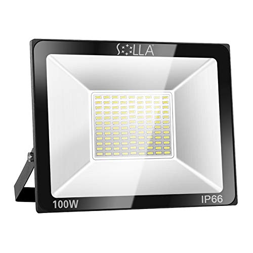 SOLLA 100W LED Flood Light, IP66 Waterproof, 8000lm, 550W Equivalent, Super Bright Outdoor Security Lights, 6000K Daylight White, Outdoor Floodlight for Garage, Garden, Lawn and Yard
