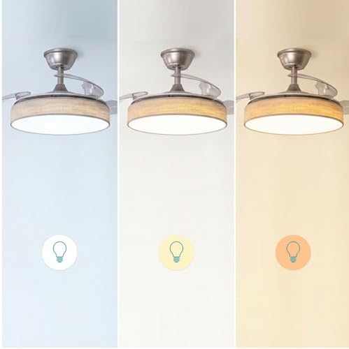 EnergySilence Aero 4222 Ventilador de Teto Têxtil Invisível com Luz e 3 lâminas retráteis. 30W, motor DC, diâmetro 42", 3 tons LED, botão, 6 velocidades, temporizador, design em tecido