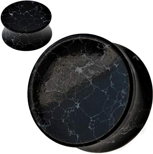 soscene Concave Black Howlite Organic Stone Ear Plugs Gauges Sold in Pairs