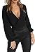 Almaree V Neck Puff Sleeve Wrap Blouse Backless Surplice Tops for Juniors Black M