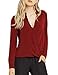 ALLY-MAGIC Womens Solid Chiffon Blouse V Neck Long Sleeve Loose Top Shirts (S, 1)