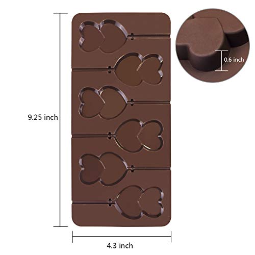 Webake Lollipop Mold With Sticks, 3 Pack Chocolate Hard Candy Mold 6 Cavity Heart Shape Lollipop (Toffee Brown)