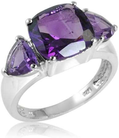 4ct tw Cushion and Trillion Cut Amethyst Ring in Sterling Silver (Available Sizes 5-8)
