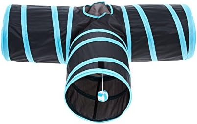 3 Way Cat Tunnel, Pet Castle Collapsible Pet Toy Tunnel with Ball for Cat, Puppy, Kitty, Kitten, Rabbit (Blue)