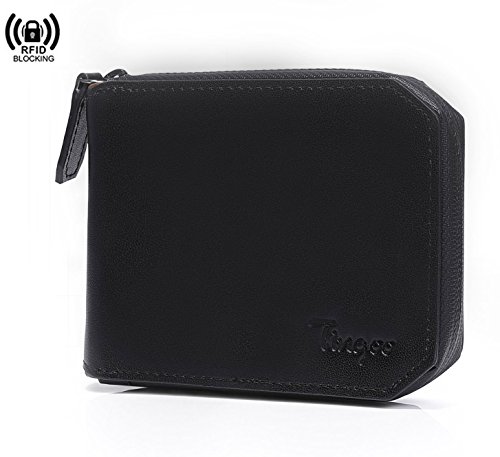 Rfid blocking genuine leather zipper around waterproof …
