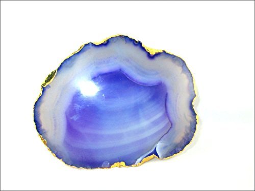 Jet Gold Plated Agate Slice Coaster Indigo 4 inch approx. Good Luck Happy Home Gemstone Saucer Geode Stone Cup Holder Table Decoration Home Jet International Healing Crystal Therapy Booklet