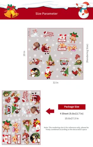 Sazfli 50 PCS Christmas Window Cling 4 Sheet Self-Adhesive Stickers for Glass Wall Cabinet Refrigerator, Xmas Holiday Decals Decorations Snowflake Santa Claus Decals for Party